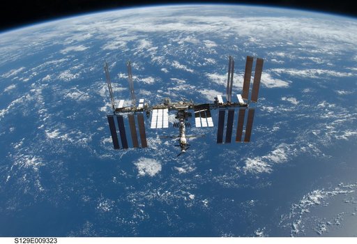 Overall view of the ISS taken as Atlantis departs at the end of the STS-129 Mission