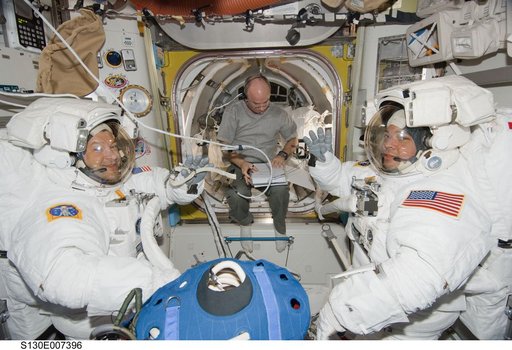 Patrick, Williams and Behnken in A/L prior to EVA 1