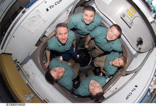 STS-130 Crewmembers In-flight Portrait in the Cupola