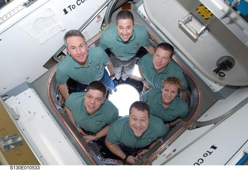 STS-130 Crewmembers In-Flight Portrait in the Cupola