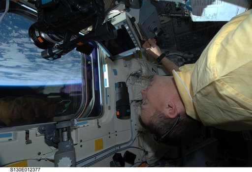 Virts on Aft FD during STS-130 Separation and Flyaround