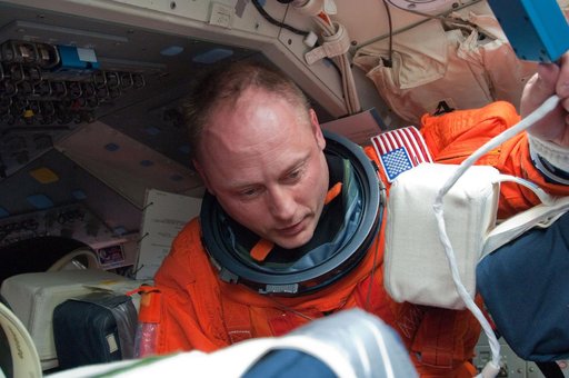 View of STS-134 MS Fincke on the Flight Deck