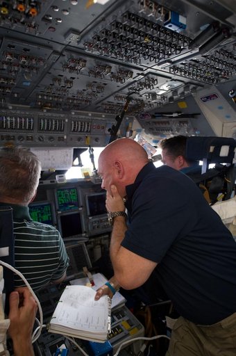 View of STS-134 Crew Members on the Flight Deck