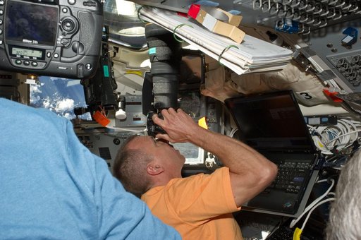 STS-134 MS Feustel on the Flight Deck