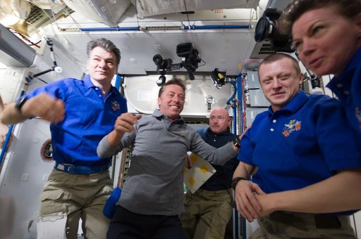 View of STS-134 and Expedition 27 Crew Members in the Node 2