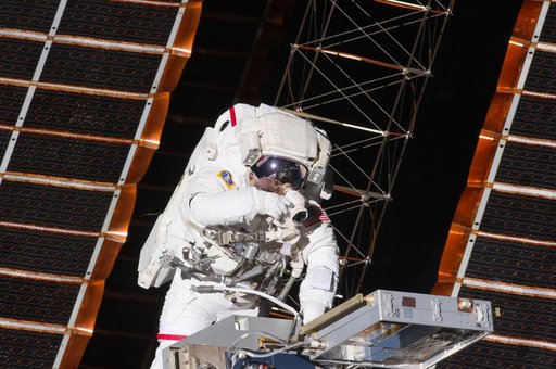View of STS-134 MS Feustel during EVA-1