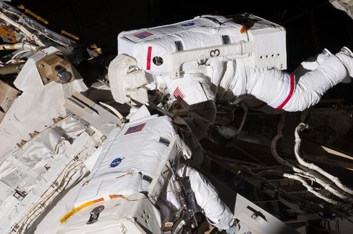View of STS-134 MS Feustel and Chamitoff during EVA-1