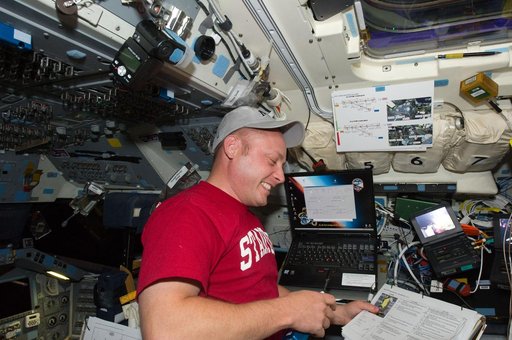 View of STS-134 MS Fincke on the Flight Deck