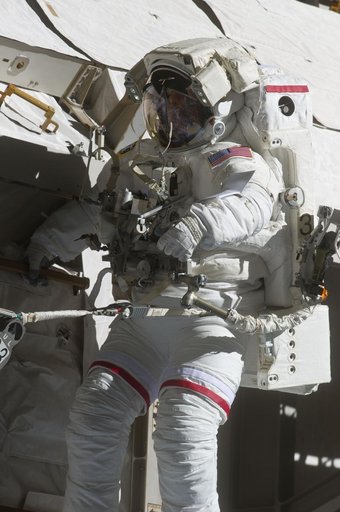 View of STS-134 MS Feustel during EVA-3
