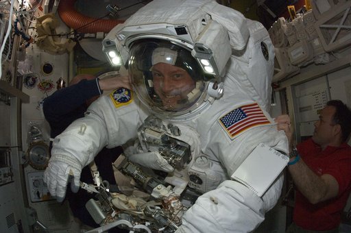 STS-134 MS Fincke in the Airlock at the end of EVA-3