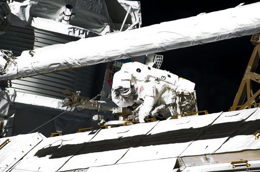 View of STS-134 MS Fincke during EVA-4