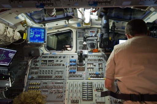 Walheim on Atlantis Aft Flight Deck during Rendezvous OPS
