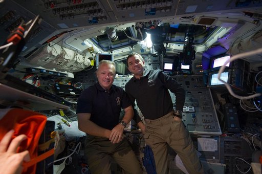 Hurley and Walheim on Aft Flight Deck