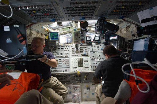 Hurley and Walheim on Aft Flight Deck during Undocking OPS