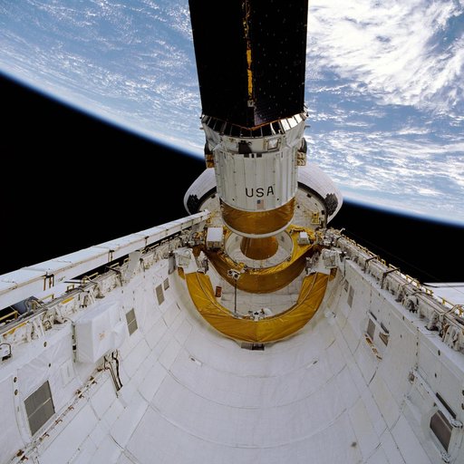 STS-29 IUS / TDRS-D deployment from Discovery, OV-103, payload bay