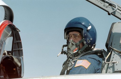 Astronaut Gregory in T-38 rear cockpit at Ellington Field