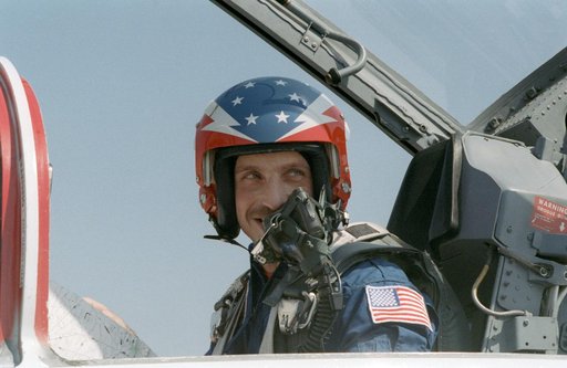 STS-29 Discovery, OV-103, MS Bagian seated in T-38 rear cockpit