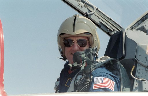 STS-29 Discovery, OV-103, MS Buchli seated in T-38 rear cockpit