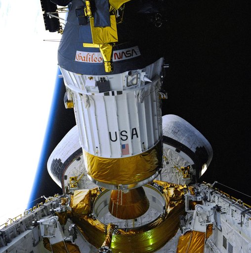 STS-34 Galileo spacecraft / IUS deployment sequence in OV-104's payload bay