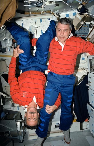 STS-35 MS Hoffman and MS Parker on the middeck of Columbia, OV-102