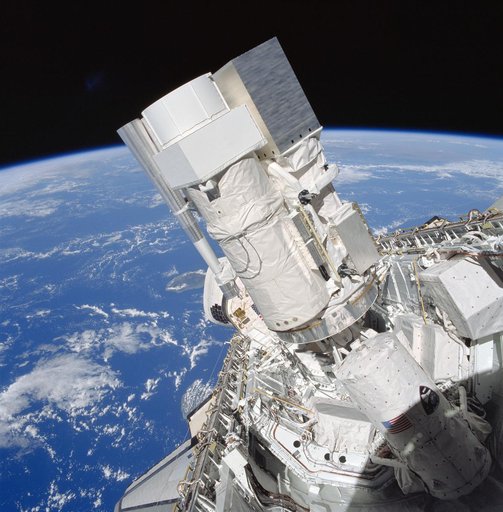 STS-35 ASTRO-1 telescopes documented in OV-102's payload bay (PLB)