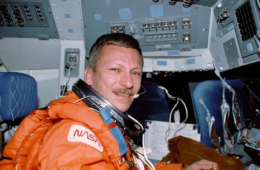 STS-37 Commander Nagel in commanders seat on OV-104's flight deck
