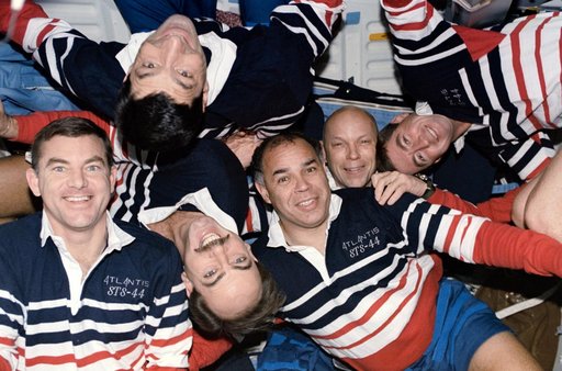 STS-44 crew poses for their onboard (in-space) portrait on OV-104's middeck
