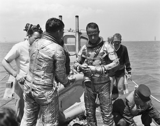 Astronauts Scott Carpenter and Walter Schirra completes water egress test
