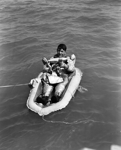 Astronaut Walter Schirra during water egress training