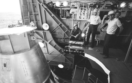 ASTRONAUT COOPER, GORDON L., JR. - TECHICIANS - ATLAS BOOSTER 130-D - HOISTED - GANTRY - CAPE