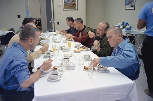 ASTRONAUT GROUP - GT-7 PRELAUNCH - PRIME CREW - BREAKFAST