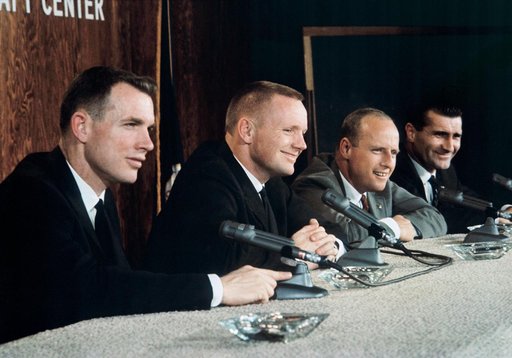 Gemini 8 prime and backup crews during press conference
