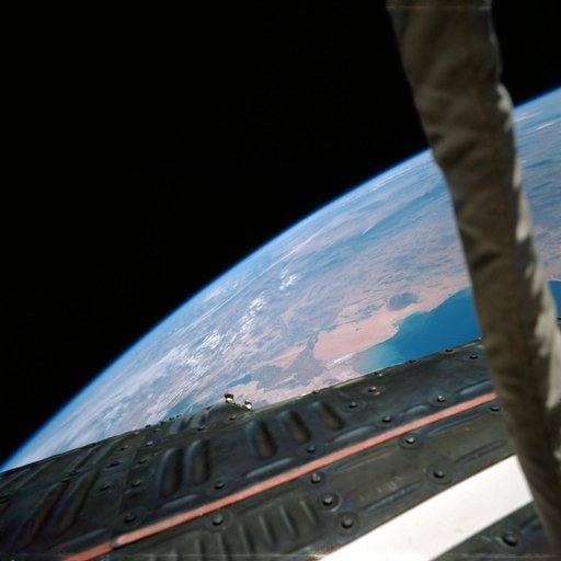 Gemini 9 spacecraft during EVA as seen Astronaut Eugene Cernan