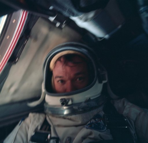 Astronaut Michael Collins photographed inside spacecraft during mission