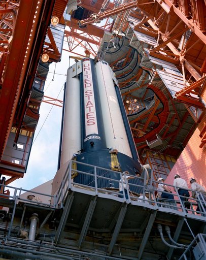 Prelaunch - Apollo VII (Erection of First Stage) - KSC
