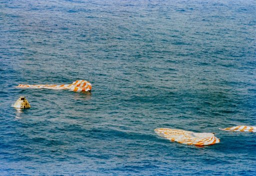 Apollo 9 spacecraft floats in Atlantic recovery area after splashdown