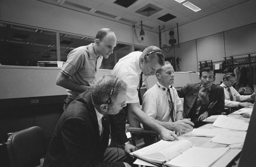 View of Mission Control Center during the Apollo 13 oxygen cell failure