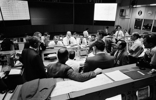 View of Mission Control Center during the Apollo 13 emergency return