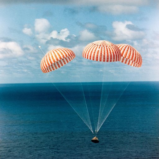 Apollo 14 Command Module approaches touchdown in South Pacific Ocean