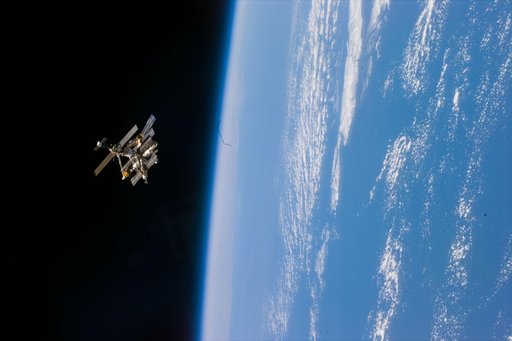 Mir space station as seen after undocking from the shuttle Atlantis