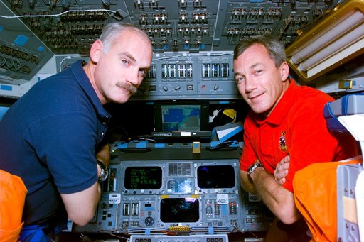 STS-79 commander and pilot on the forward flight deck