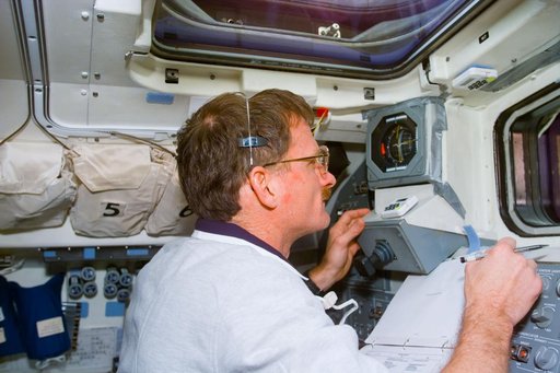 Flight deck activity during contingency EVA 5 on Flight Day 8