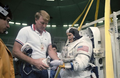 Astronaut Judith Resnik participates in WETF training