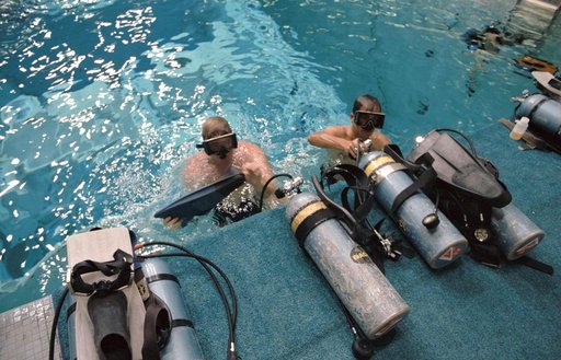 Preparations for Underwater EVA training for the STS 41-G crew