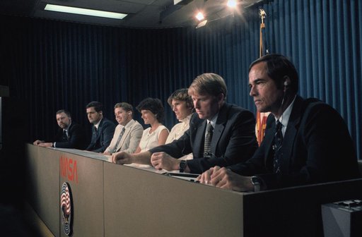 Press conference with the crew of the 41-G mission