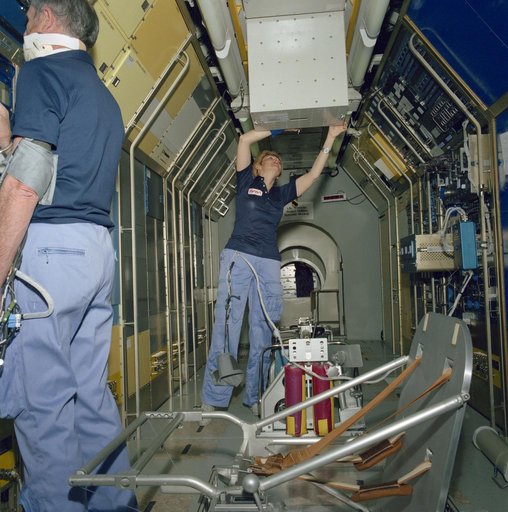 STS-40 crew trains in JSC's SLS mockup located in Bldg 36