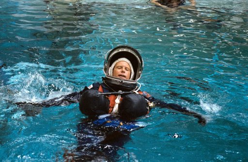 STS-26 MS Nelson during Crew escape system (CES) testing in JSC WETF Bldg 29