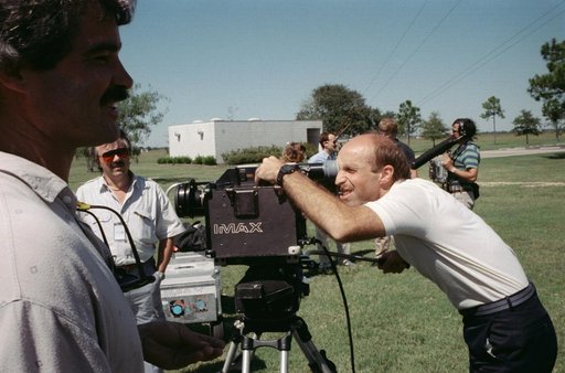 STS-29 Discovery, OV-103, crewmembers participate in IMAX camera training