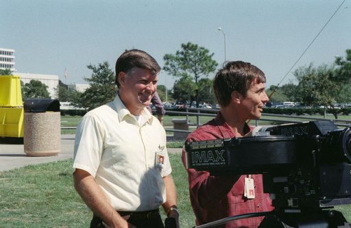 STS-29 Discovery, OV-103, crewmembers participate in IMAX camera training