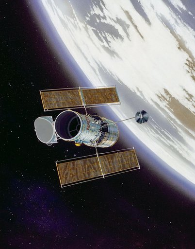 Artist concept of Hubble Space Telescope (HST) orbiting Earth after deploy